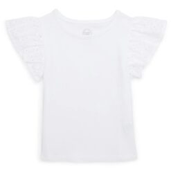 Wonder Nation Girls Eyelet Flutter Sleeve Top - White