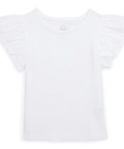 Wonder Nation Girls Eyelet Flutter Sleeve Top - White