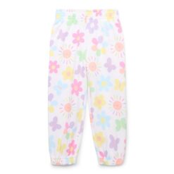 365 Kids Girls Fleece Jogger Pants - White Flowers