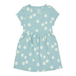 Wonder Nation Girls Short Sleeve Play Dress - Green Flowers
