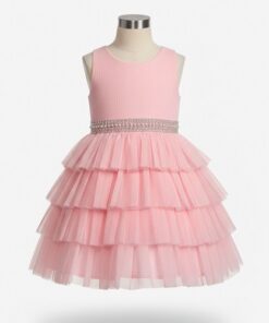American Princess Girls Ruffles Tiered Special Occasion Dress- Pink