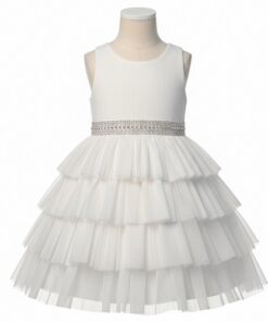 American Princess Girls Ruffles Tiered Special Occasion Dress- White