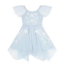 Kensie Girl Short Sleeve Embroidered Mesh Special Occasion Dress - Blue