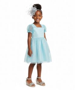 Kensie Girls Butterfly Puff Sleeve Special Occasion Dress - Blue