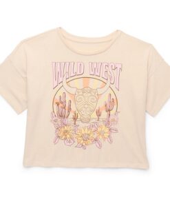 Wonder Nation Girls Cropped, Short Sleeve, Graphic T-Shirt - Wild West