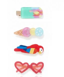 Wonder Nation Girls' 4-Piece Summer Fun Hair Clips - Multicolor