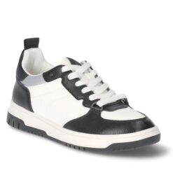 No Boundaries Women’s Lace Up Court Sneakers - Black White