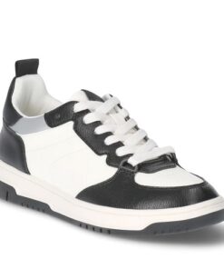 No Boundaries Women’s Lace Up Court Sneakers - Black White