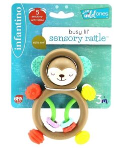 Infantino Busy Lil' Sensory Monkey Rattle, 3-12 Months, Multicolor