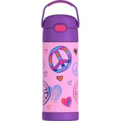 Thermos Stainless Steel Funtainer Water Bottle with Straw, Peace, 14 Fluid Ounces