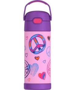 Thermos Stainless Steel Funtainer Water Bottle with Straw, Peace, 14 Fluid Ounces