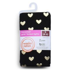 Wonder Nation Girls Patterned Legging, 2-Pack, Sizes S-XL - Black Heart