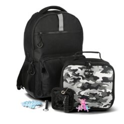 Wonder Nation Kids Unisex Sensory 17" Backpack with Lunch Box, Black & Camo