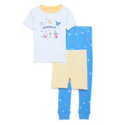 Wonder Nation Girls Short Sleeve Top, Pants and Shorts Pajama Sleep Set, 3-Piece, Sizes 4-10