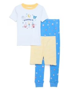 Wonder Nation Girls Short Sleeve Top, Pants and Shorts Pajama Sleep Set, 3-Piece, Sizes 4-10