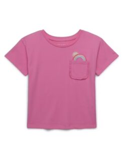 365 Kids by Garanimals Girls Rainbow Embroidered Pocket T-Shirt - Pink, Sizes 4-10
