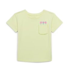 365 Kids by Garanimals Girls Rainbow Embroidered Pocket T-Shirt - Yellow, Sizes 4-10
