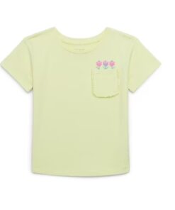 365 Kids by Garanimals Girls Rainbow Embroidered Pocket T-Shirt - Yellow, Sizes 4-10