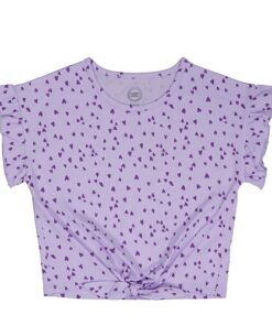 Wonder Nation Girls Short Sleeve Tie Front Tee, Lavender - Sizes 4-18 & Plus
