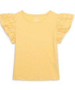 Wonder Nation Girls Eyelet Sleeve Top, Yellow - Sizes 4-18 & Plus