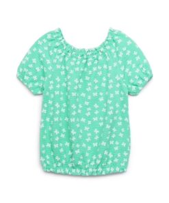 365 Kids by Garanimals Girls Seersucker Tee with Short Sleeves, Green - Sizes 4-10
