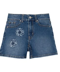 Wonder Nation Girls Denim Shorts, Floral Embroidery Blue Jeans - Size 5-18