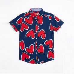 IST Boys Short-Sleeve Button-Down Print Shirt, Hearts - Navy Blue