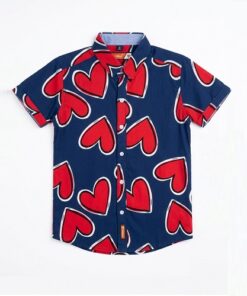 IST Boys Short-Sleeve Button-Down Print Shirt, Hearts - Navy Blue