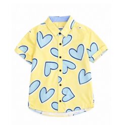 IST Boys Short-Sleeve Button-Down Print Shirt, Hearts - Yellow