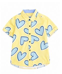 IST Boys Short-Sleeve Button-Down Print Shirt, Hearts - Yellow