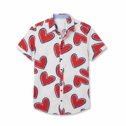 IST Boys Short-Sleeve Button-Down Print Shirt, Hearts - White