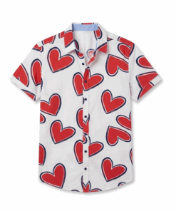 IST Boys Short-Sleeve Button-Down Print Shirt, Hearts - White