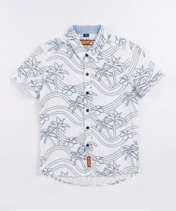 IST Boys Short-Sleeve Button-Down Print Shirt, Palms - White