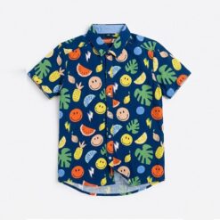 IST Boys Short-Sleeve Button-Down Print Shirt, Fruit Punch - Navy Blue
