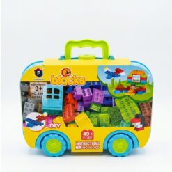 BlockyWheels 49-Piece Building Block Set – DIY Creative Construction Toy Suitcase with Wheels for Toddlers Ages 3+, - BG