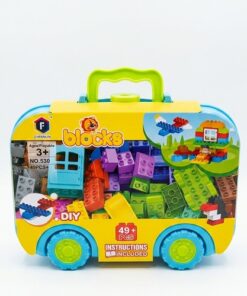 BlockyWheels 49-Piece Building Block Set – DIY Creative Construction Toy Suitcase with Wheels for Toddlers Ages 3+, - BG