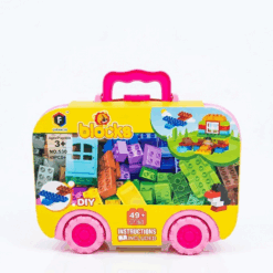 BlockyWheels 49-Piece Building Block Set – DIY Creative Construction Toy Suitcase with Wheels for Toddlers Ages 3+, - Pink