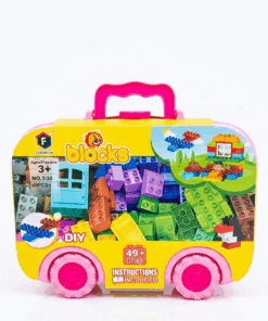 BlockyWheels 49-Piece Building Block Set – DIY Creative Construction Toy Suitcase with Wheels for Toddlers Ages 3+, - Pink