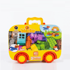 BlockyWheels 49-Piece Building Block Set – DIY Creative Construction Toy Suitcase with Wheels for Toddlers Ages 3+, - Yellow Red