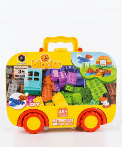 BlockyWheels 49-Piece Building Block Set – DIY Creative Construction Toy Suitcase with Wheels for Toddlers Ages 3+, - Yellow Red
