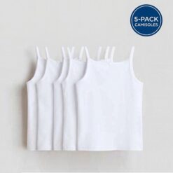 Primark Girls 100% Cotton 5-in-1 All White Camisoles