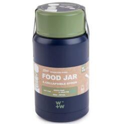 W + W Stainless Steel Double-Wall Insulated Food Jar and Collapsible Spoon - 20 Oz - Matte Navy and Sage