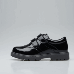 Hiway Classic Grip Double Strap School Shoe – Black Wetlooks