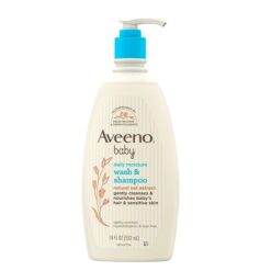 Aveeno Baby Daily Moisture Bath Body Wash & Shampoo, Liquid Soap, Oat Extract, 18 fl oz