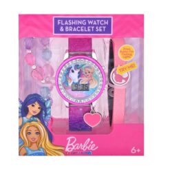 Mattel Barbie Girls Flashing LCD Pink Ombre Silicone Watch & Matching Bracelet 3 Piece Set