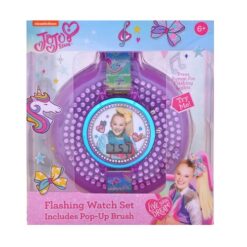 Nickelodeon Jojo Siwa Girl's Flashing LCD Rainbow Silicone Watch with Matching Compact Brush 2 Piece Set