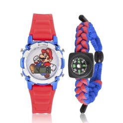 Mario Kids Flashing Lights LCD Watch with Matching Woven Compass Set  Mario flashing lights LCD watch.