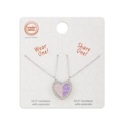 Young Women's Pastel Pink and Purple Magnetic Heart Best Friend Necklace in Imitation Rhodium Plating