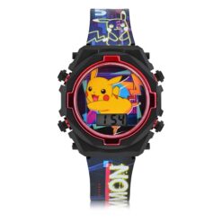 Pokemon Kids Contrast Colored Case Flashing Lights LCD Watch with Printed Strap