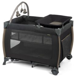 Monbebe Play Yard – Full-Size Rocking Baby Bassinet, Removable Changer & Toy Bar – Castle Point